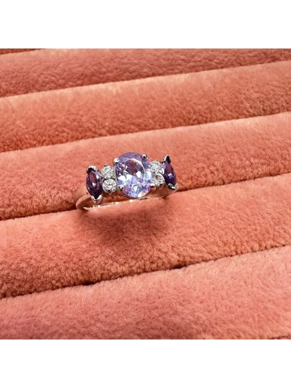 Silver-Tone Ring With Round & Marquise Cut Purple CZ Stones Size 7.5 - Picture 1 of 11
